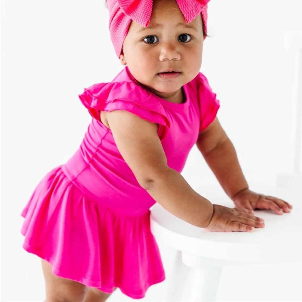B&R Flamingo Pink Cap Sleeve Ruffle Dress